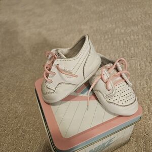 Nike Kids White Sneakers with Pink Laces